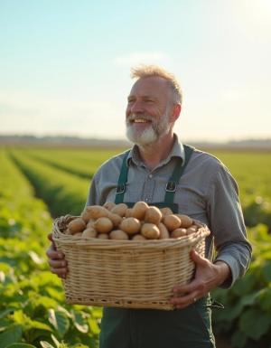 Mann mit frischen Kartoffeln- Mestre